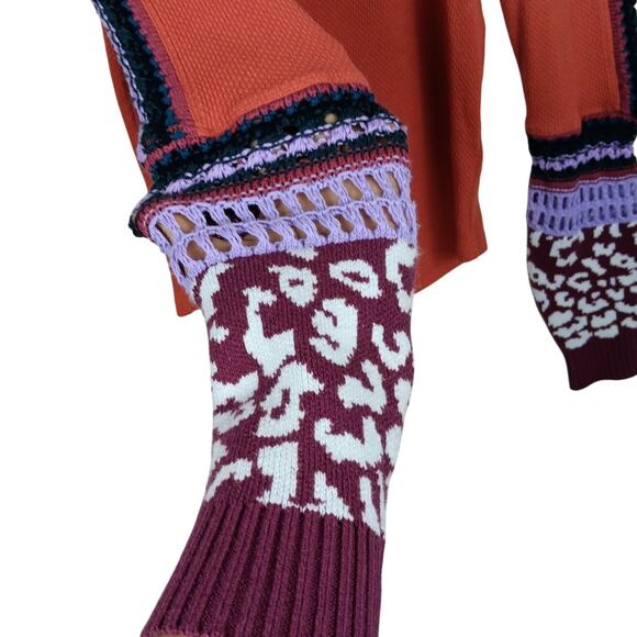 Free People Orange Boho “Switch It Up Thermal” Long Sleeve Knitted Top Size L - Picture 5 of 6